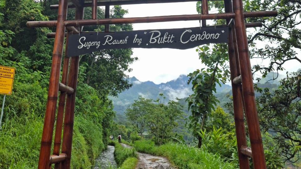 Gerbang masuk kawasan Bukit Cendono yang menjadi titik awal perjalanan menuju jalur pendakian.